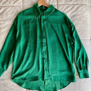 Stradivarius Satin Dark Green Blouse Shirt - Medium
